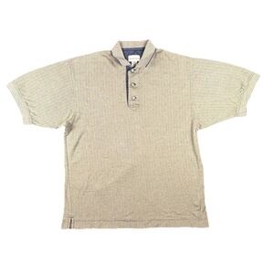 Cutter & Buck Polo Shirt Mens Medium Beige Stripe Knit Cotton Short Sleeve